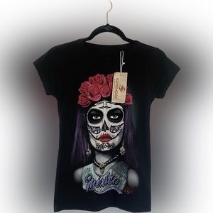 Mexico Graphic T-Shirt woman’s small graphic velvet Dia De Los Muertos